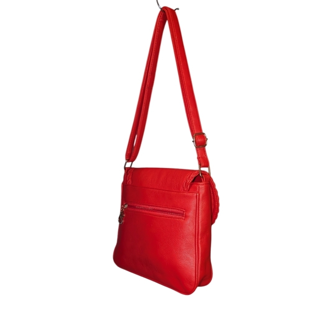 Faux Leather Red Crossbody Shoulder Bag - Picture 4 of 13